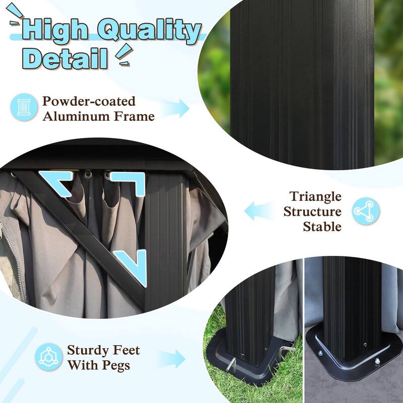 VEIKOUS Aluminum Double Hardtop Gazebo Pergola for Patio, Lawn, and Garden with Removable Curtains and Netting
