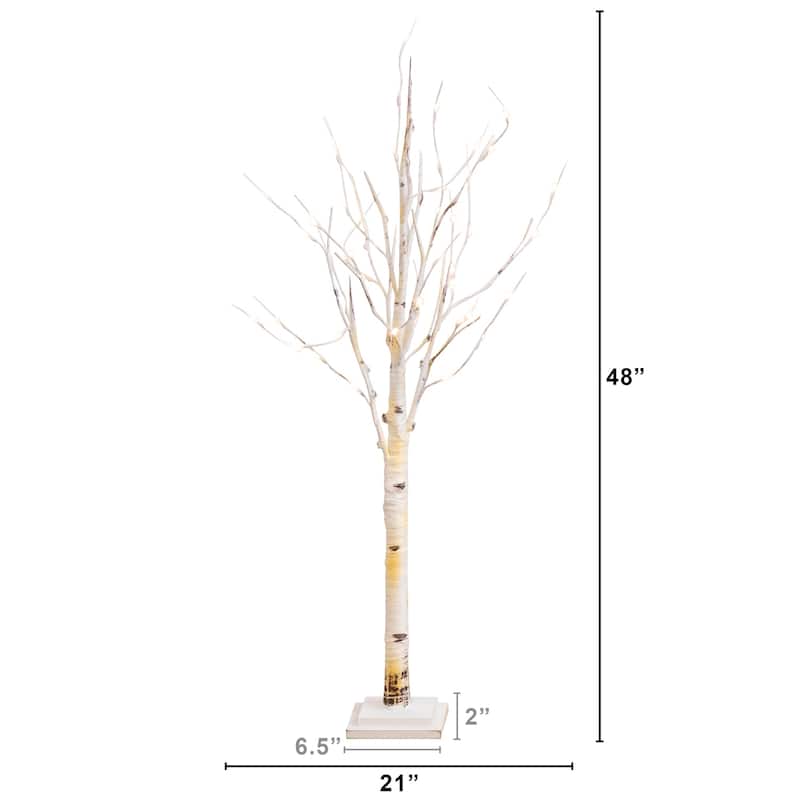 4ft. Pre-Lit Artificial Birch Tree with 50 Warm White LED Lights - Stylish Holiday X-Mas Accent Tree
