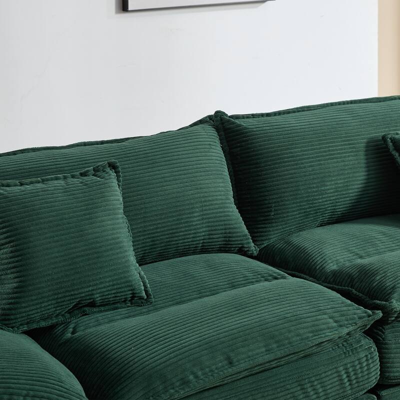 Corduroy Upholstered Loveseat Sofa, 2 Seater Sofa with Pillows, Deep Seat Sectional Sofa with Removable Cushions