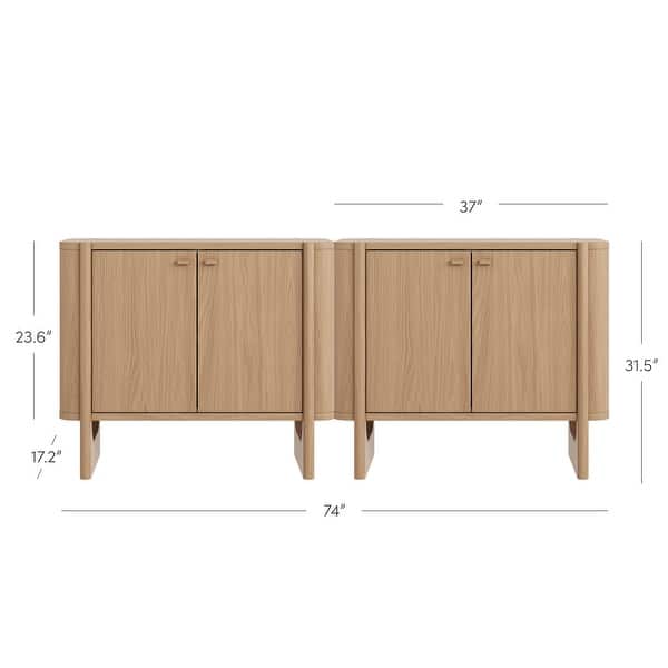 dimension image slide 3 of 15, Solace Mid Century Modern Cabinet, Storage Accent Cabinet or TV Stand with Doors, Solid Wood Legs and Adjustable Shelf