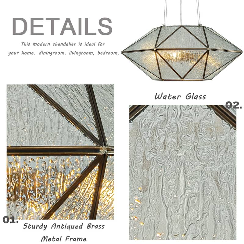 6-Light Dimmable Modern Geometric Chandelier With Textured Glass Accents Unique Statement Pendant Light For Dining Room - W20''