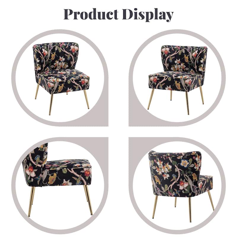 Velvet Floral Accent Chair (Set of 2) with Gold Legs, Modern Comfy Tufted Side Chair for Living Room/Bedroom