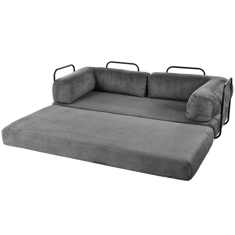 Roomfitters Modern L-Shaped Modular Sofa Bed, Corduroy Convertible Sleeper Sectional Couch with Industrial Metal Frame