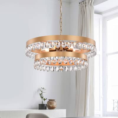 Ariana Glossy Bronze 6-light Two-Tier Crystal Round Ring Chandelier - 22 inches in diameter x 9.8 inches H