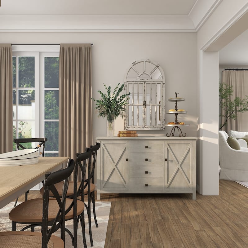 Wood Window Pane Inspired 2 Door Room Wall Mirror with Arched Top and Distressing - White - Roche River Decor