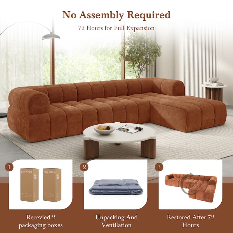 Christopher Knight Home - 122" Modern L-Shaped Sectional Sofa with Chaise Lounge, No assembly