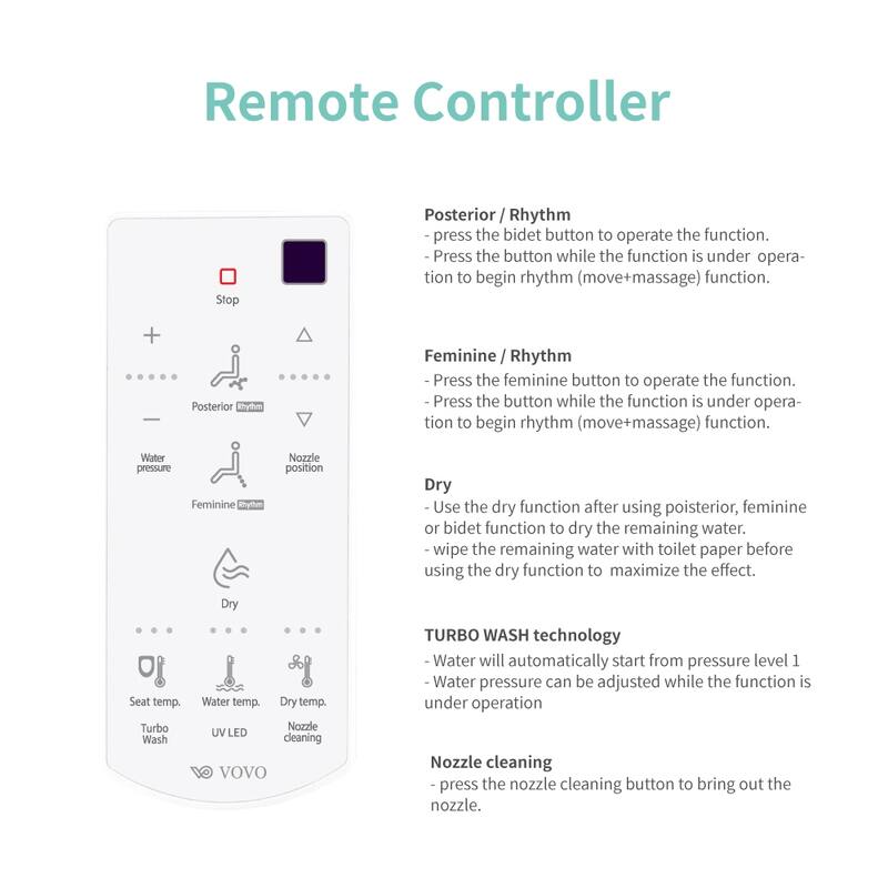 VOVO Stylement Electric UV LED Sterilization Bidet Toilet Seat With Remote, Elongated