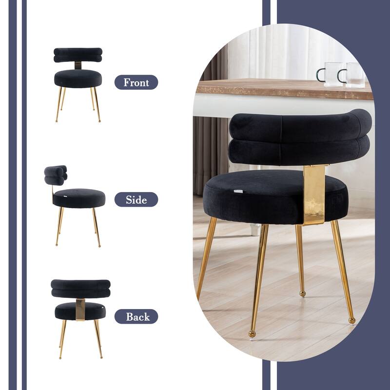 Velvet light luxury dining chairs, metal leisure chairs with backrest,sets of 2