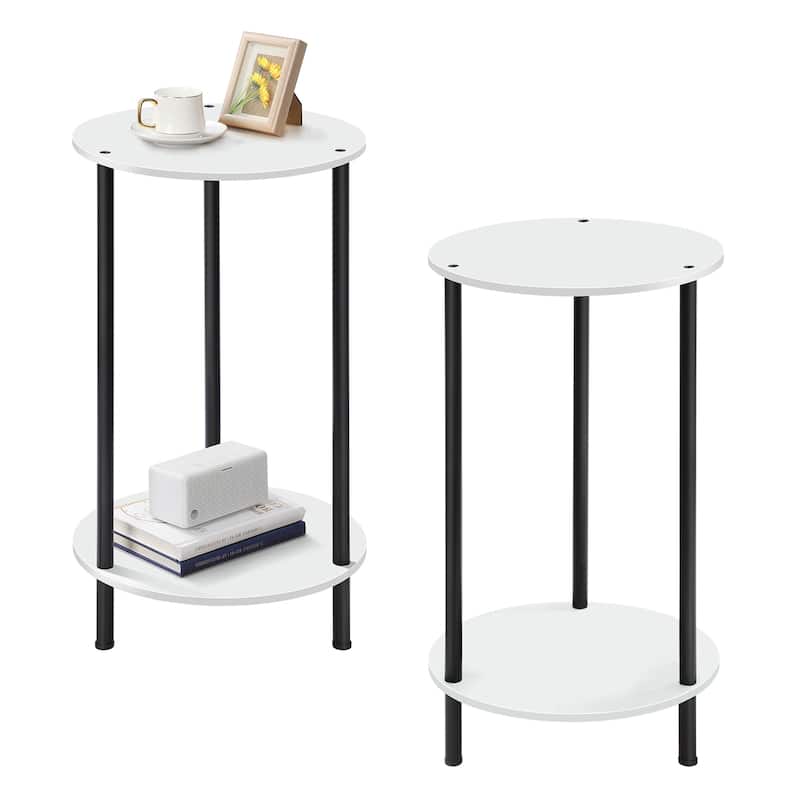 Small End Tables Living Room Set of 2 - Round - White
