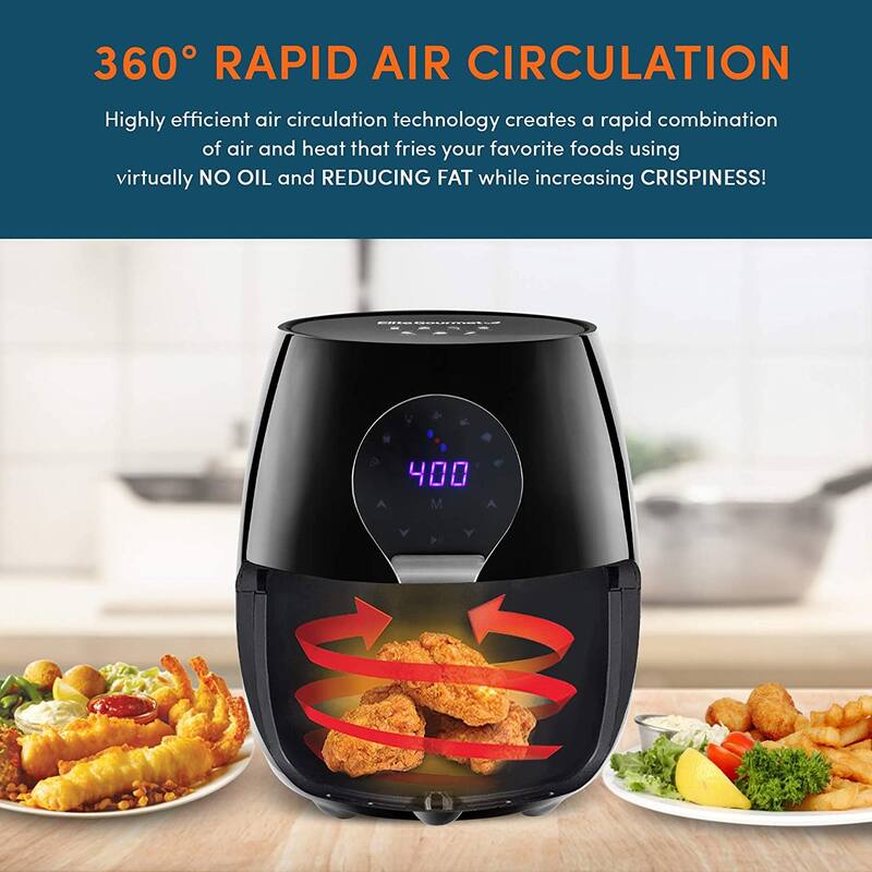 Elite Gourmet 5.3 Qt. Digital Air Fryer Black