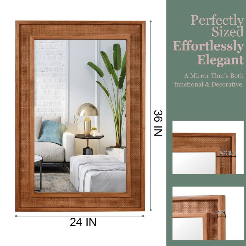 Rattan Rectangle Solid Wood Frame Decorative Mirror