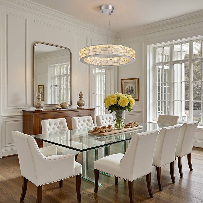 23.6 in. Modern Chrome Crystal Chandelier Luxury Pendant Light Adjustable Height for Dining Room