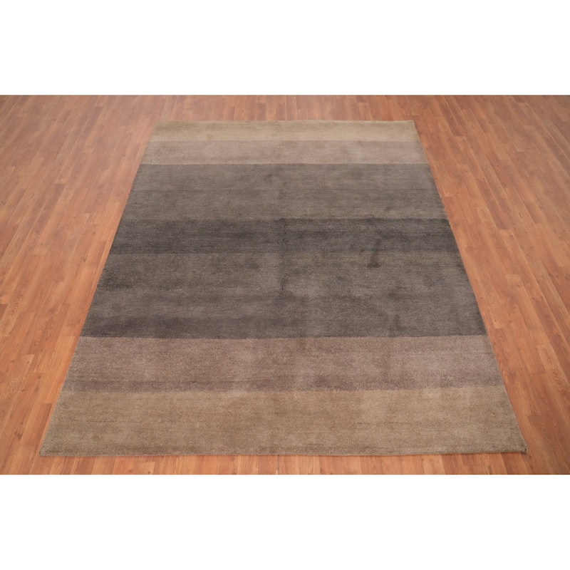 Hand Knotted Oriental 100% Wool Carpet Modern Modern Greys & Charcoal Gabbeh Area Rug - 8' 1'' X 6' 7''