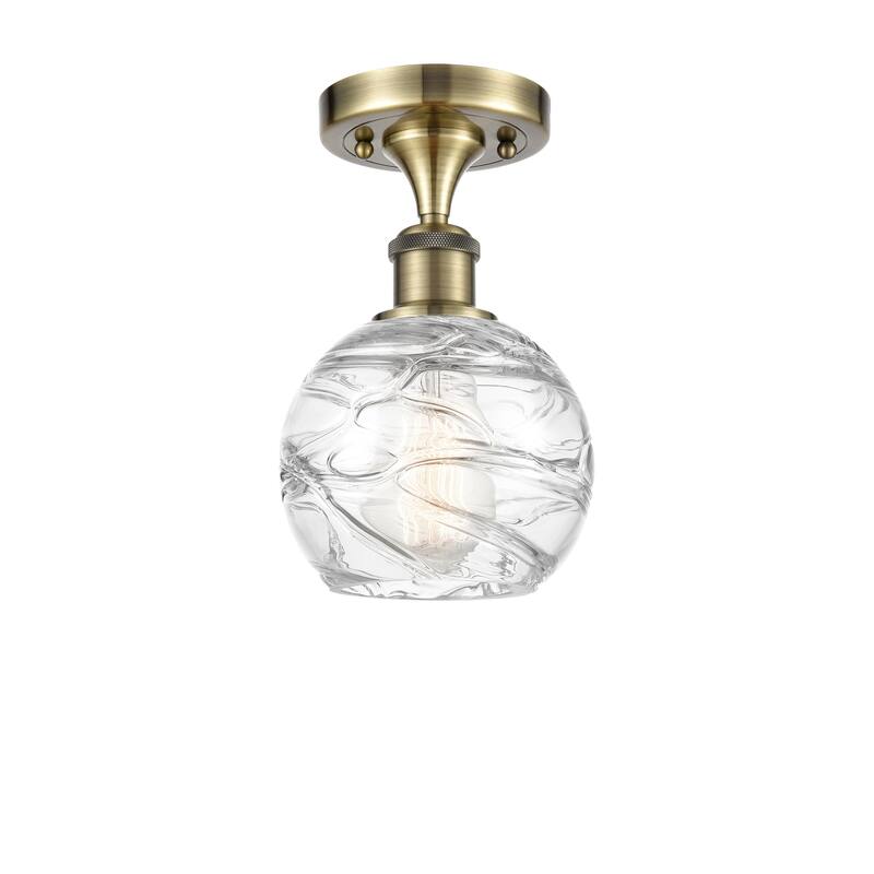 Innovations Lighting Athens Deco Swirl - 1 Light 6" Semi-Flush Mount - Antique Brass/Clear Deco Swirl