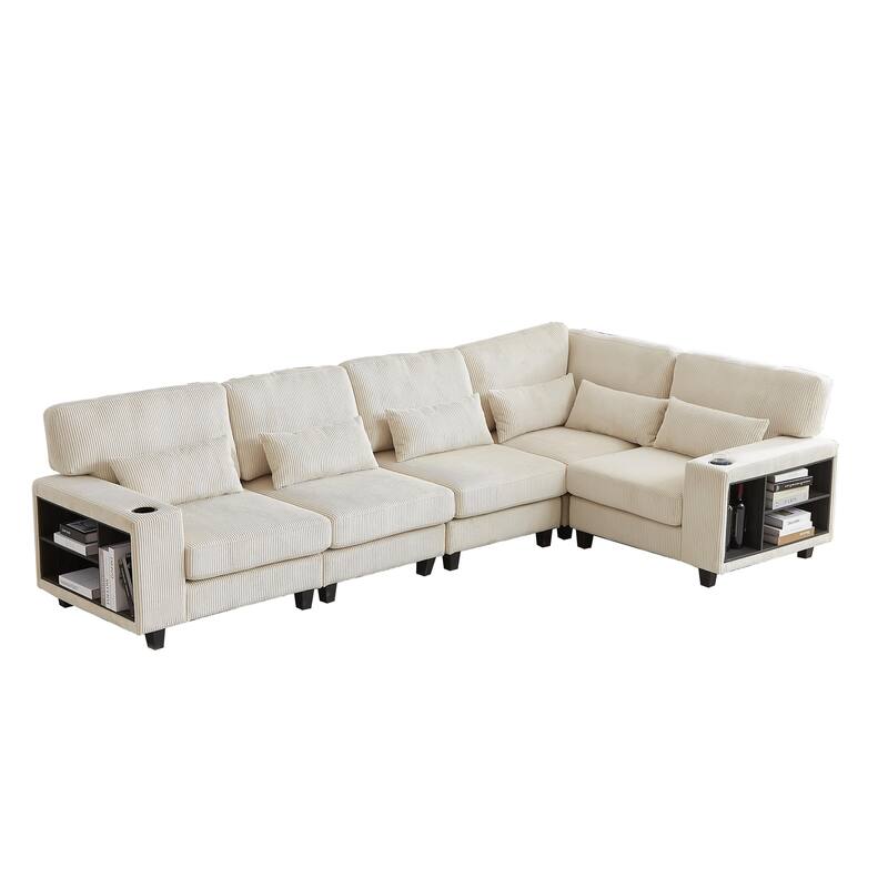 102.75" Corduroy L-Shaped Modular Sectional Sofa with Storage