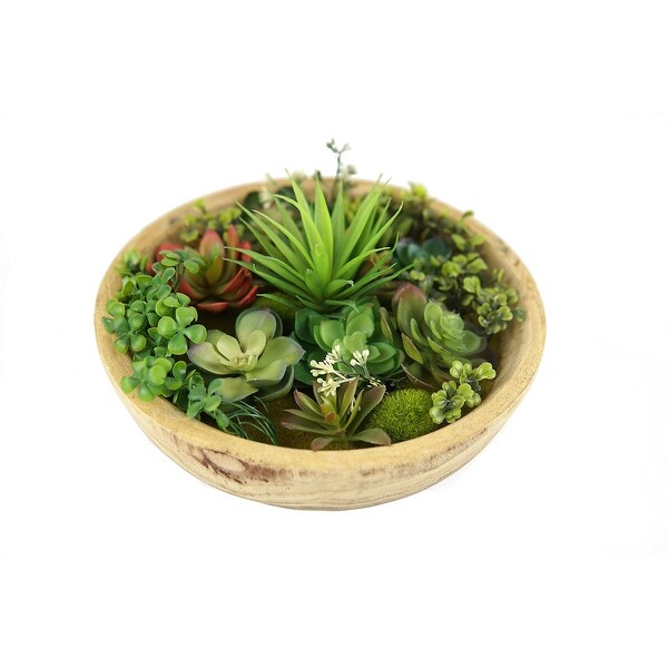 MODA MDW-1030.5-0909 wood pot with plastic plant - 12.01*12.01*5.12 inches. Opens flyout.