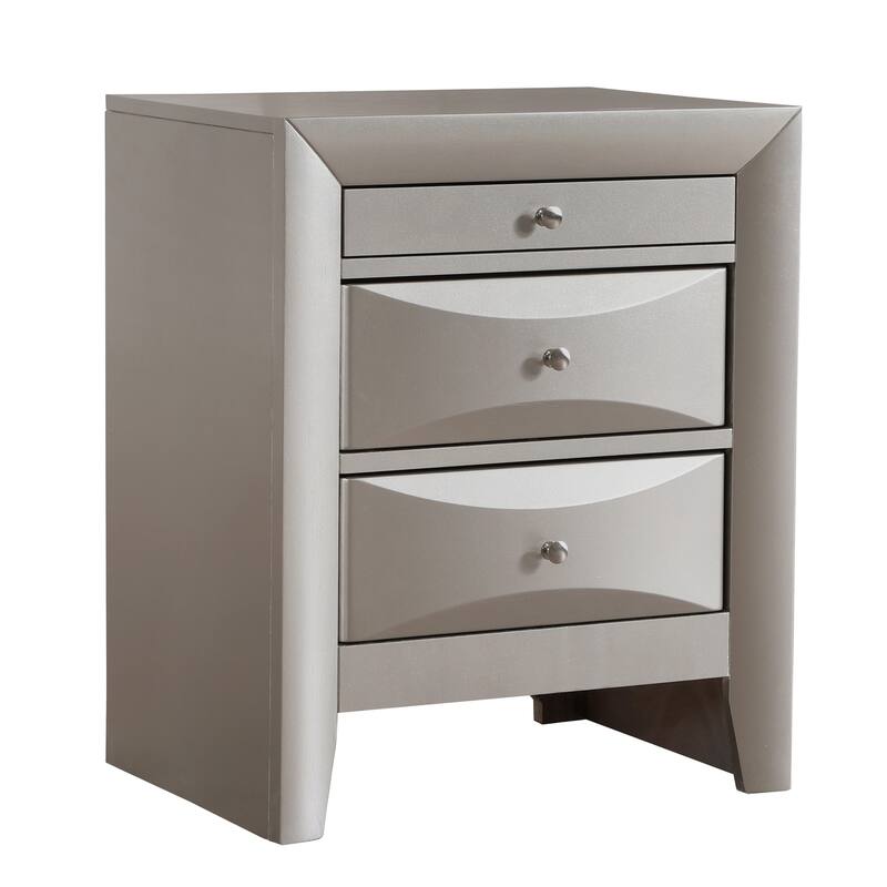 3-Drawer Silver Champagne Nightstand with Dovetail Front and Back, 28 Inch Classic Wooden Bedside Table