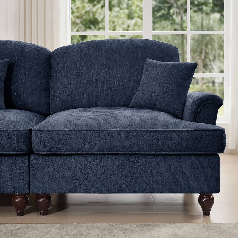 Chaise Lounge Sofa Loveseat Couch with Movable Ottoman, Elegant Loveseat Sofa Couch with Flared Armrests
