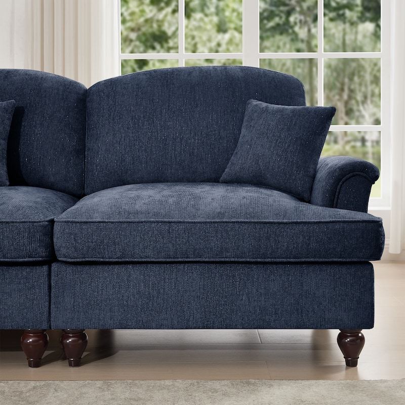 Mid-Century 2-Seat Sofa Couch with Flared Arms & Removable Ruffled Skirts, Retro Chenille Upholstered Loveseat for Living Room