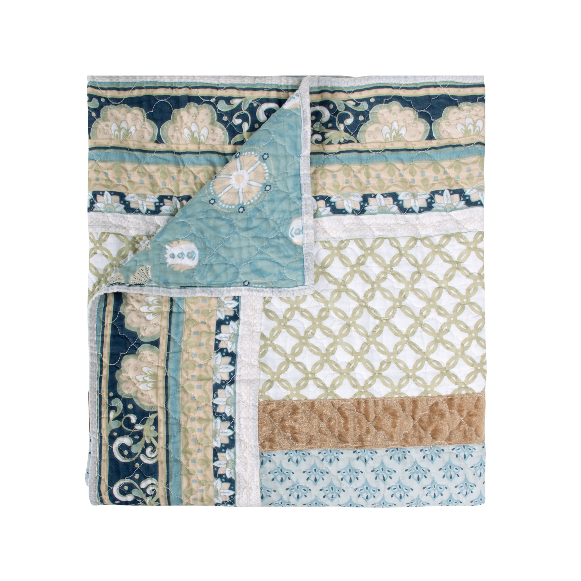 Greenland Home Fashions Thalia 100% Cotton Throw Quilt with Velvet Embellishments