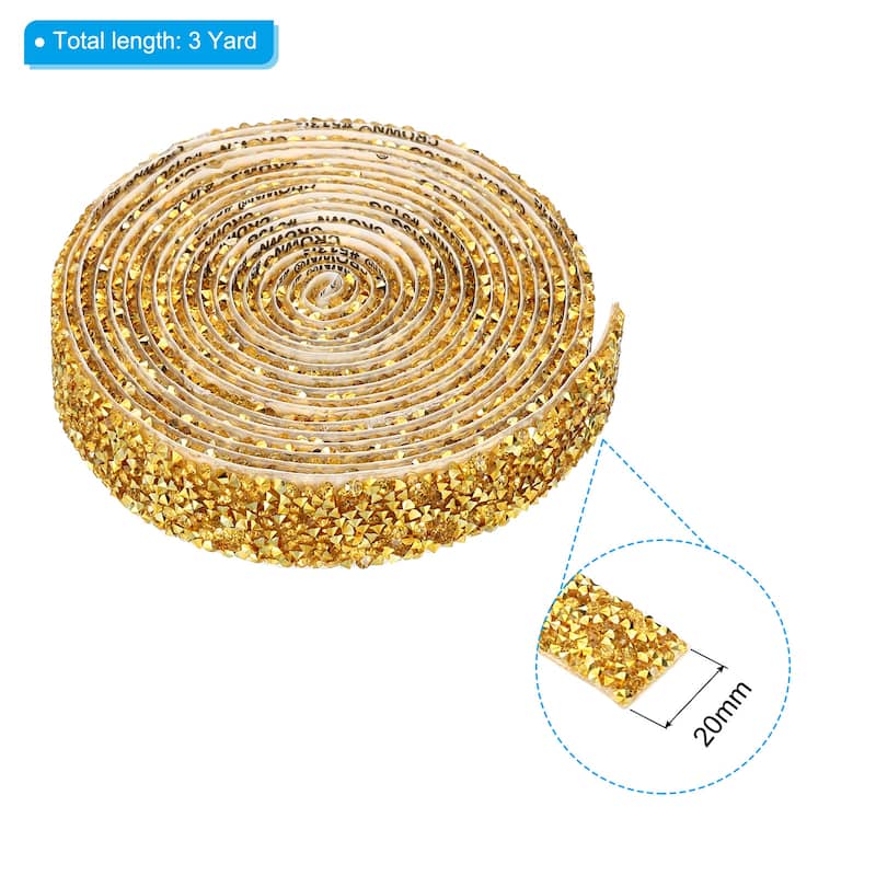 3 Yards Resin Rhinestone Ribbon Crystal Strips Self Adhesive - Golden - 20mm