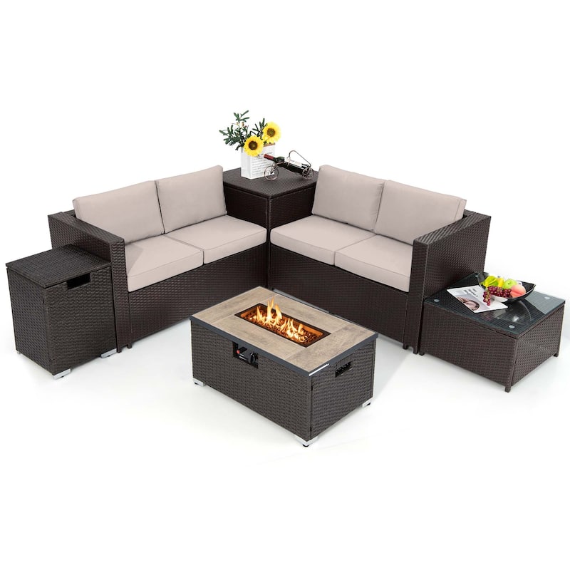 4 PCS Sectional Sofa Set Conversation Set w/ Coffee Table Storage Box