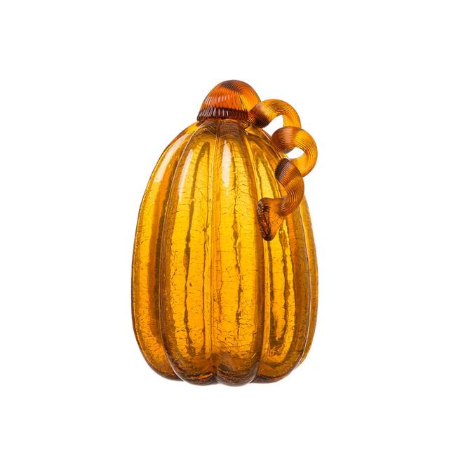 Glitzhome Amber Crackle Handblown Decorative Glass Pumpkins
