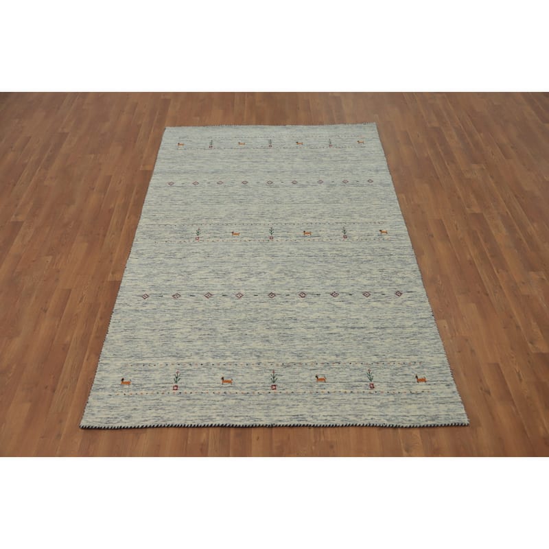 Hand Knotted Oriental 100% Wool Carpet Tribal Animal Pictorial Beige & Ivories Gabbeh Area Rug - 7' 9'' X 5' 0''