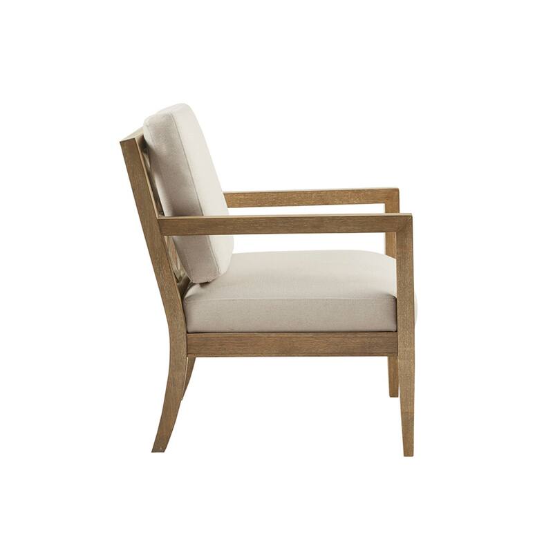Roomfitters Transitional Upholstered Accent Armchair with Solid Wood Frame, Slatted Back Lounge Chair for Living Room, Ivory