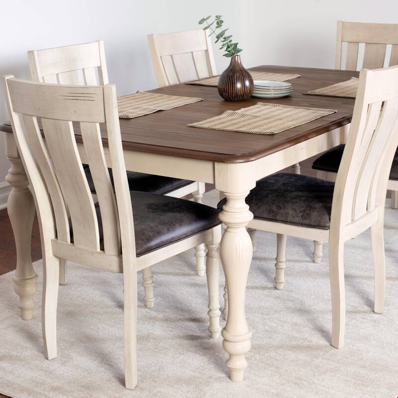 Roundhill Furniture Arch Weathered Oak Dining Set: Table with Extension Leaf, Six Chairs