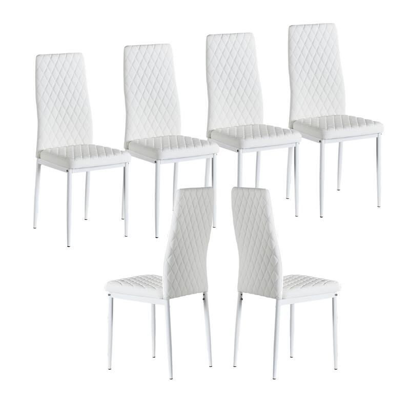 Modern Minimalist Fireproof Leather Dining Chair,Set of 6 - White