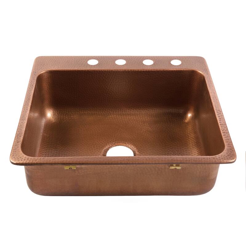 Angelico Copper 25" Single Bowl Drop-In Kitchen Sink with 4 Holes