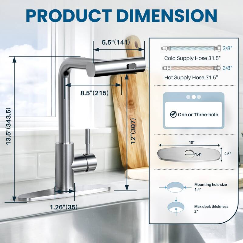 WOWOW Single Handle Waterfall Pull Down Sprayer Kitchen Faucet