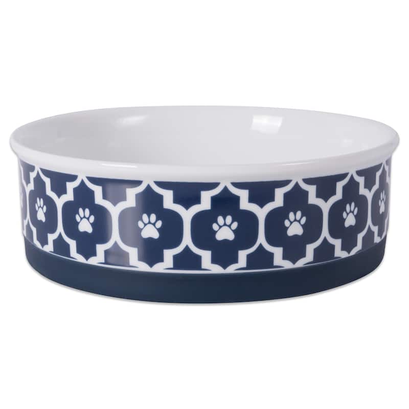 DII Printed Pet Feeding Bowl - Single - Large Round - Lattice Blue