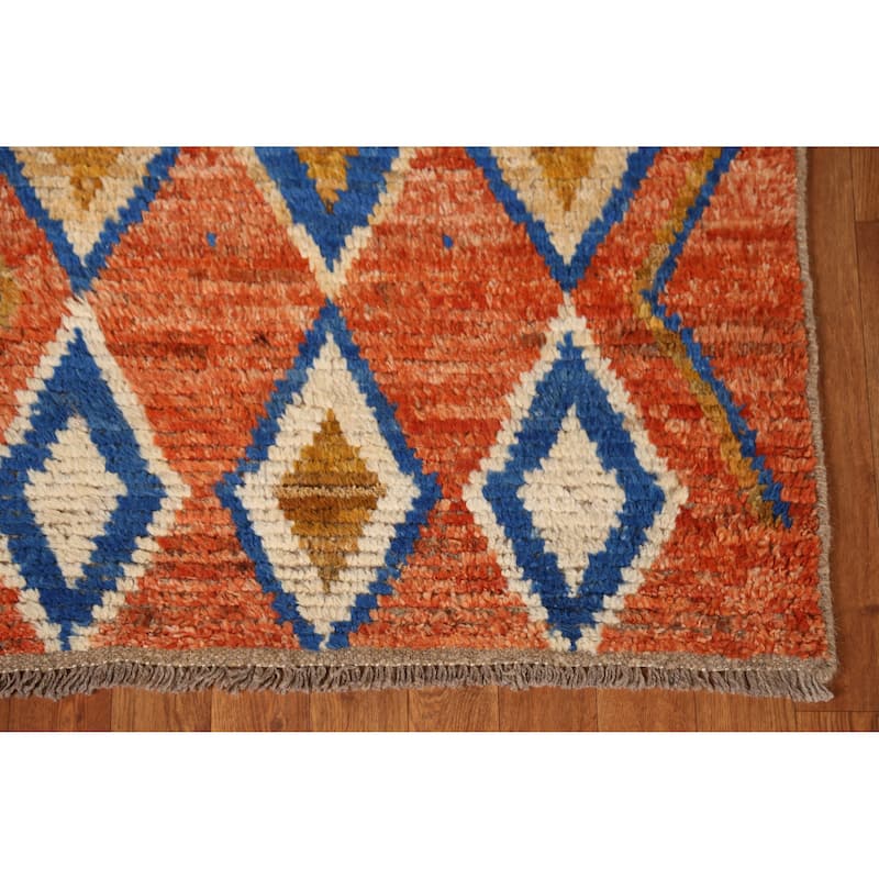 Orange Moroccan Oriental Runner Rug Hand-Knotted Tribal Wool Carpet - 2'10" x 9'9"