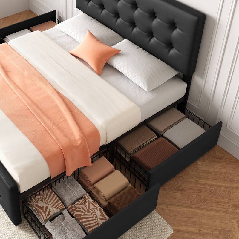 Bed Frame with 4 Storage Drawers and Headboard
