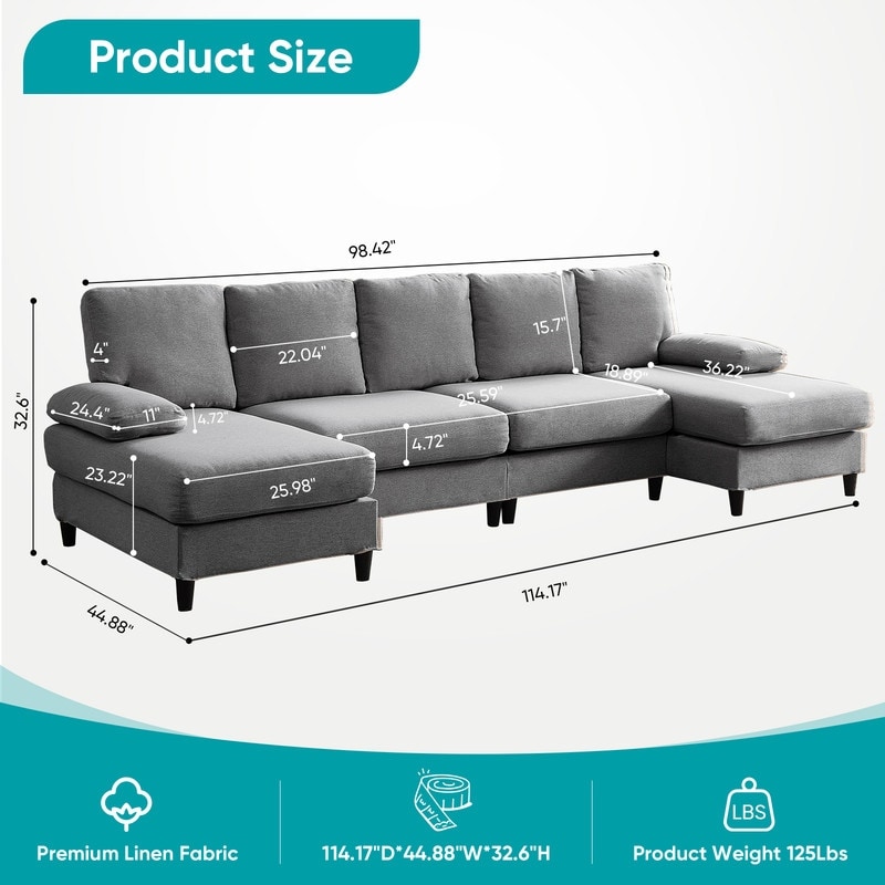 Mixoy 114inch U-Shaped Sectional Sofa,Living Room Modern Couch