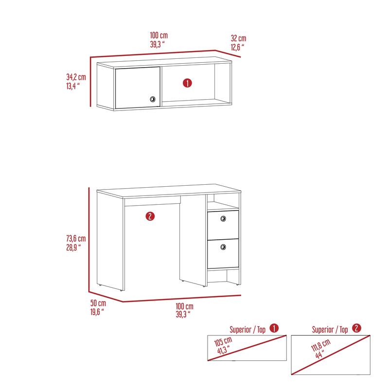 Office Desk and Wall Cabinet Set with Single Door Storage and Spacious Workspace