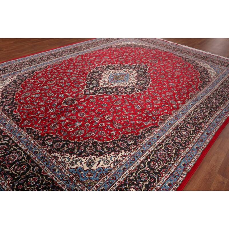 Traditional / Floral Red Kashan Turkish Rug Machine-Made Carpet - 9'7" x 12'11"