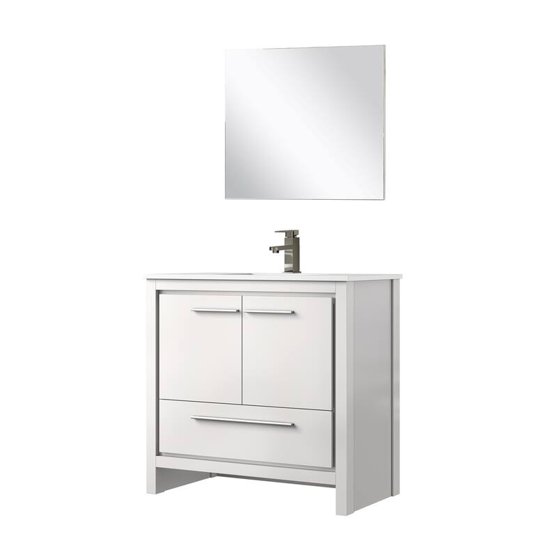 Lafarre Bath Vanity with Cultured Marble Top, Sink, Mirror and Gun Metal Faucet
