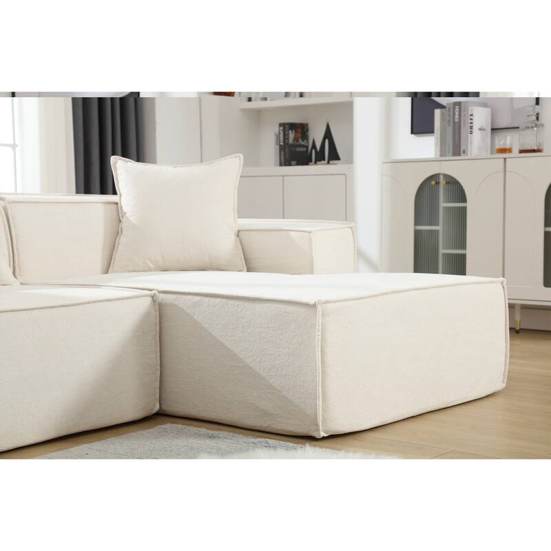 Modular Combination Modern Minimalist L-shaped Sofa, Beige Terrycloth Fabric, Free Installation