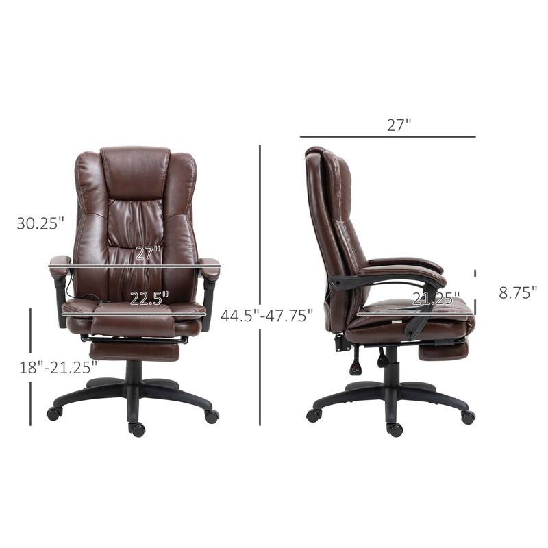 PU Leather Swivel High Back Massage Office Recliner Chair with 6-Point Vibration, Reclining Back, Retractable Footrest