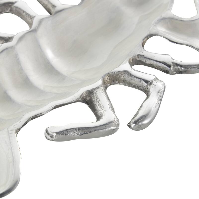 Aluminum Metal Lobster Enameled Serving Bowl with Silver Metal Exterior - Set of 2 Silver, Teal, Blue - Roche River Decor