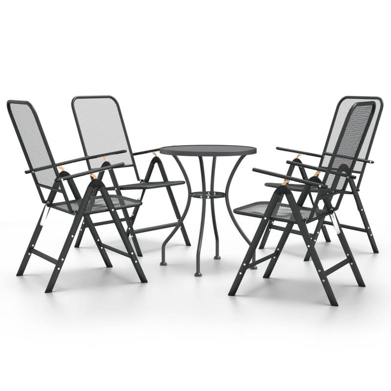 Troy 5pc Outdoor Foldable Dining Chair and Table Set, Mesh Gray Metal