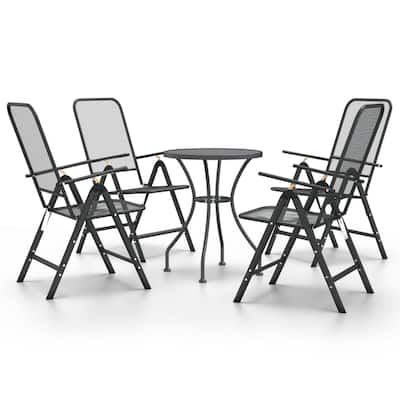 Troy 5pc Outdoor Foldable Dining Chair and Table Set, Mesh Gray Metal