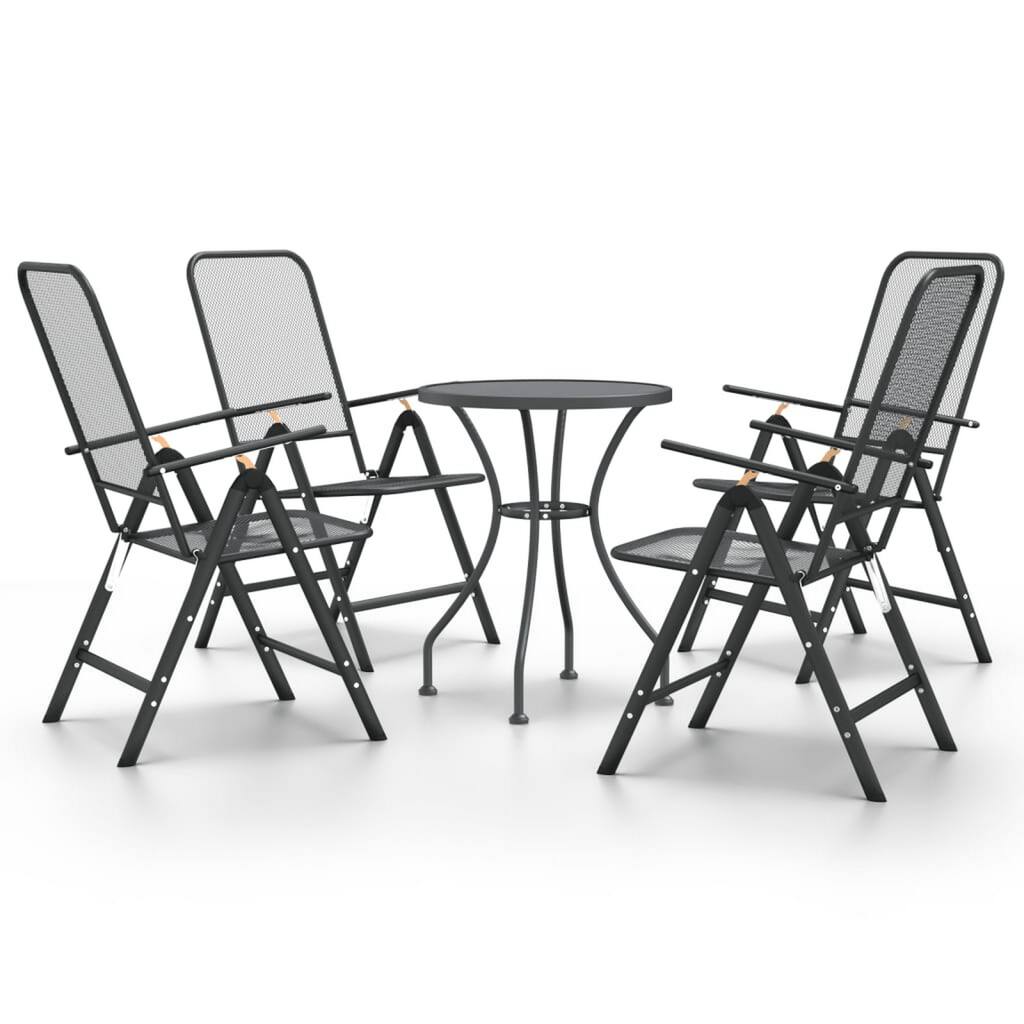 Troy 5pc Outdoor Foldable Dining Chair and Table Set, Mesh Gray Metal