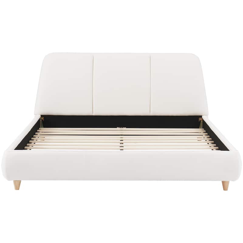 White Platform Bed Upholstered Bed Linen Fabric