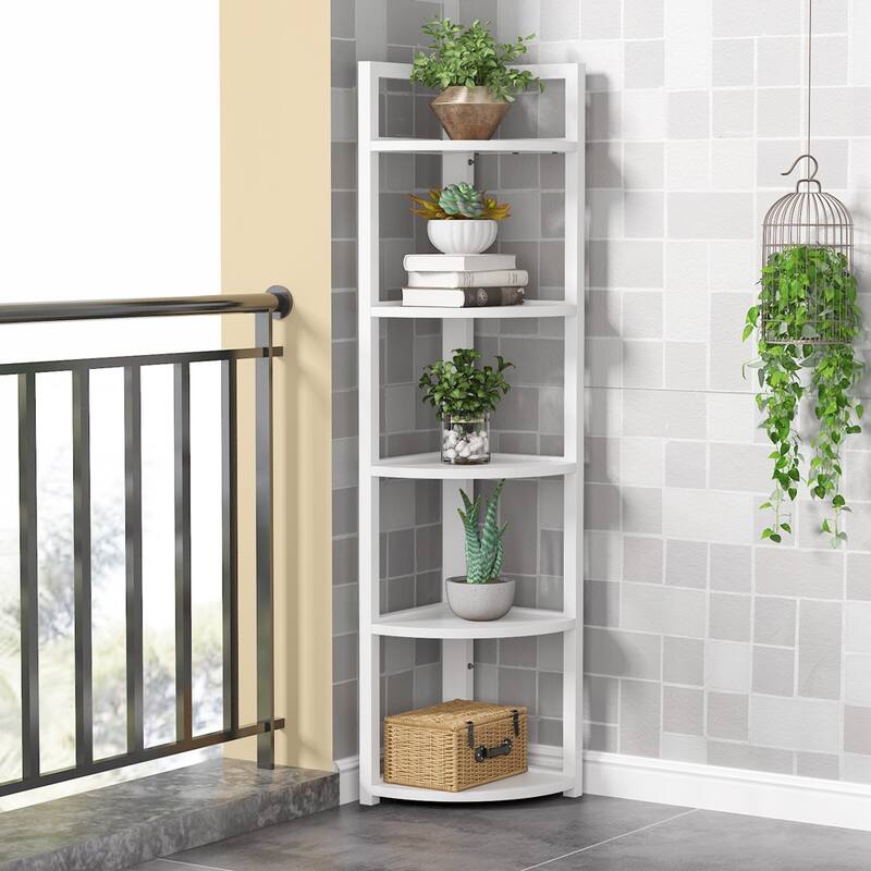 5 Tier Corner Shelves, Rustic Industrial Corner Bookshelf Bookcase