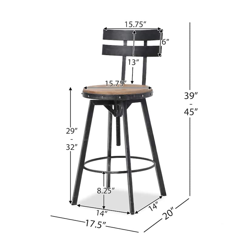 Rustic Metal Frame Bar Chair with Wooden Seat & Foot Rest