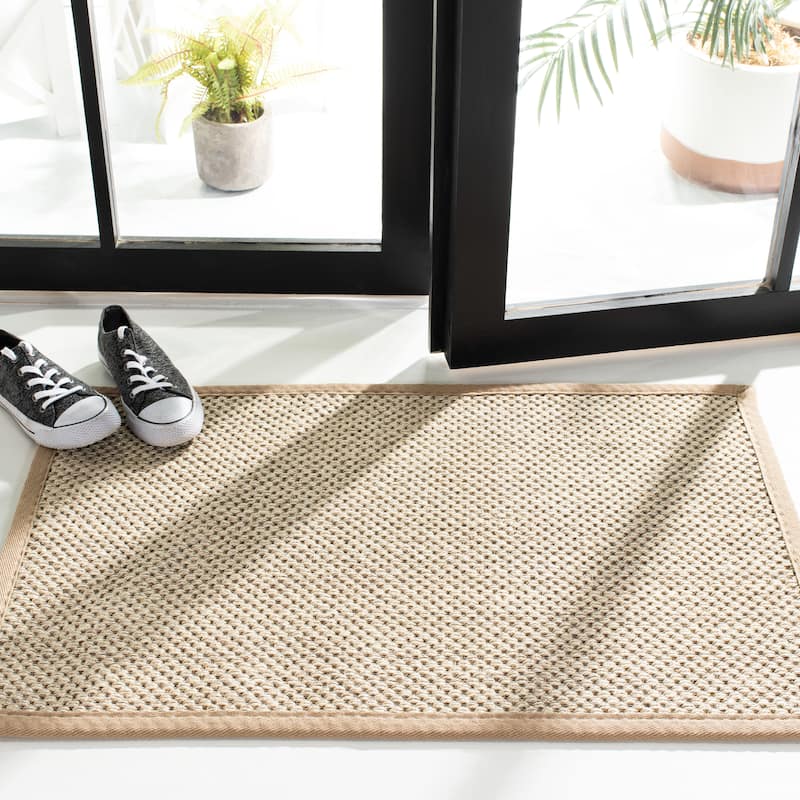 SAFAVIEH Natural Fiber Pacific Casual Border Sisal Rug - 3' Square - Marble/Linen - Square